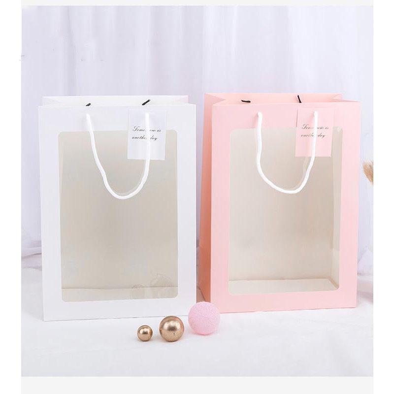 Túi giấy mặt kính đựng hoa quà tặng túi quà, phụ kiện hoa [Size 15x25x35]