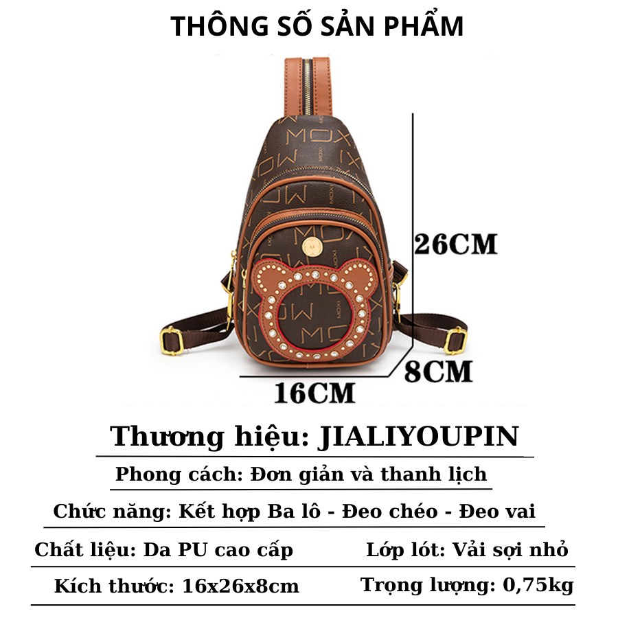 Ba lô, túi đeo vai, đeo chéo 3in1 đa năng da PU cao cấp chính hãng JIALIYOUPIN mẫu BCV-TNU12 trẻ trung năng động
