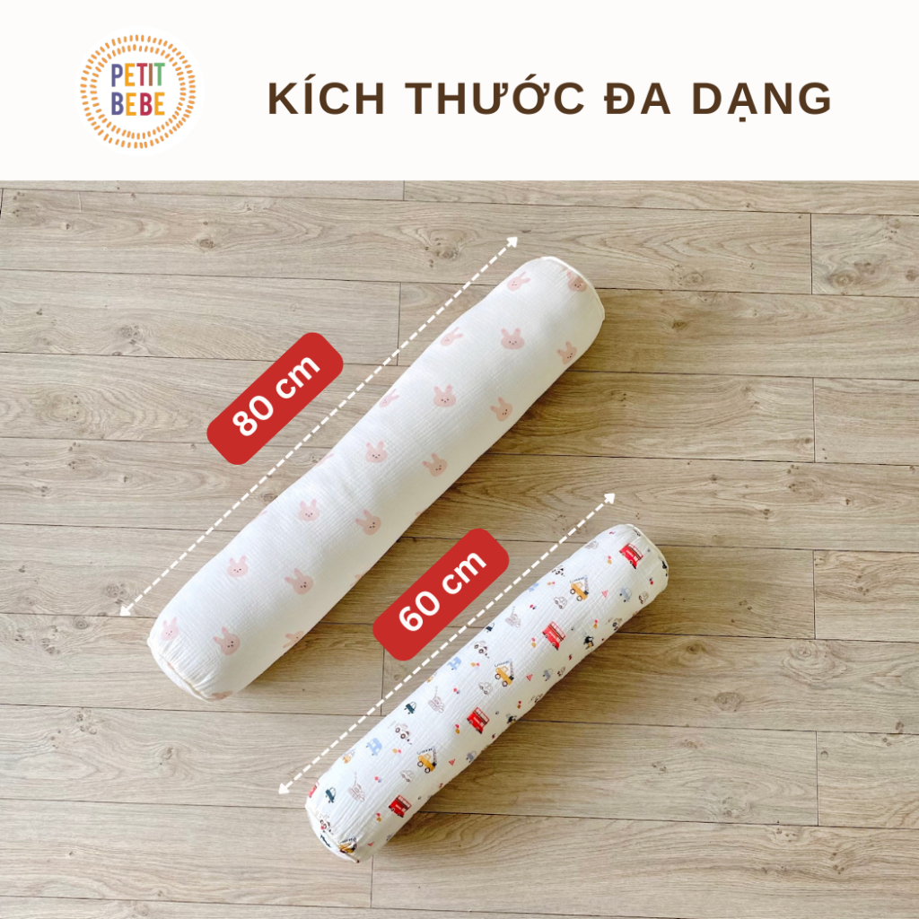 Ảnh Gối ôm dài 80cm cho bé mẫu gíao tiểu học PETIT BEBE muslin thấm hút thoáng khí 3