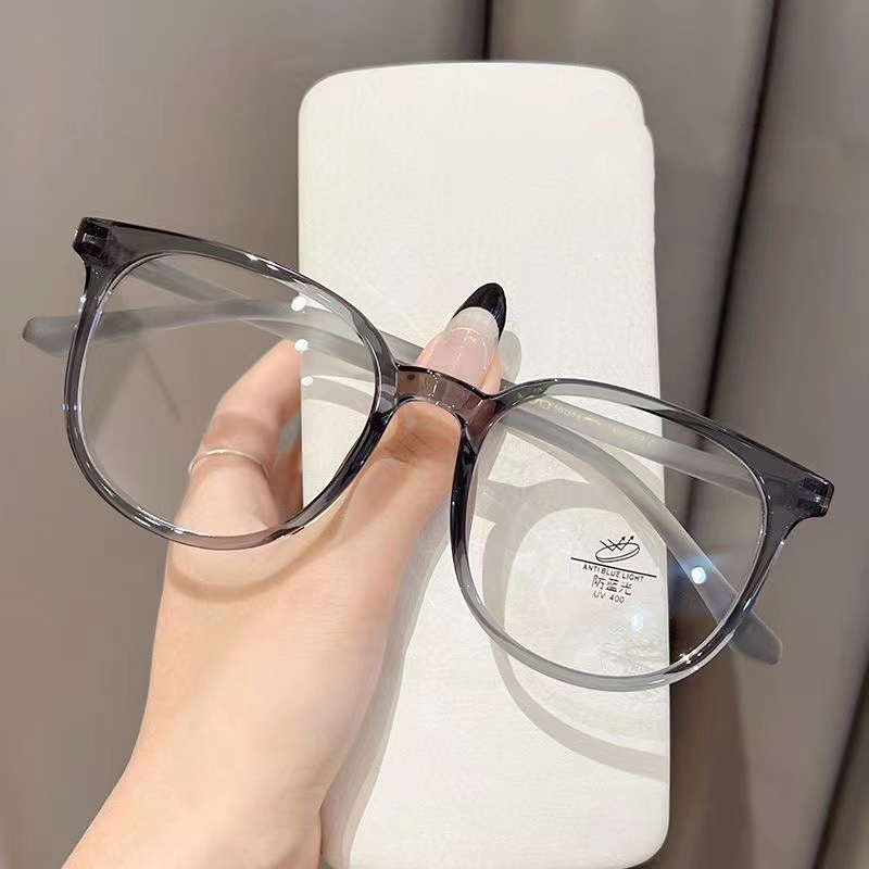 Gọng kính cận nữ nam tròn to tròng kính không độ chống tia UV và ánh sáng xanh đi học đi chơi 138