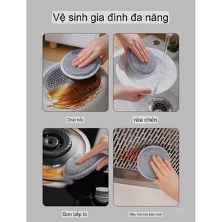 T&T0207 Set 3 miếng bọt biển kèm cọ rửa xoong nồi không rỉ,siêu bền vệ sinh sạch sẽ