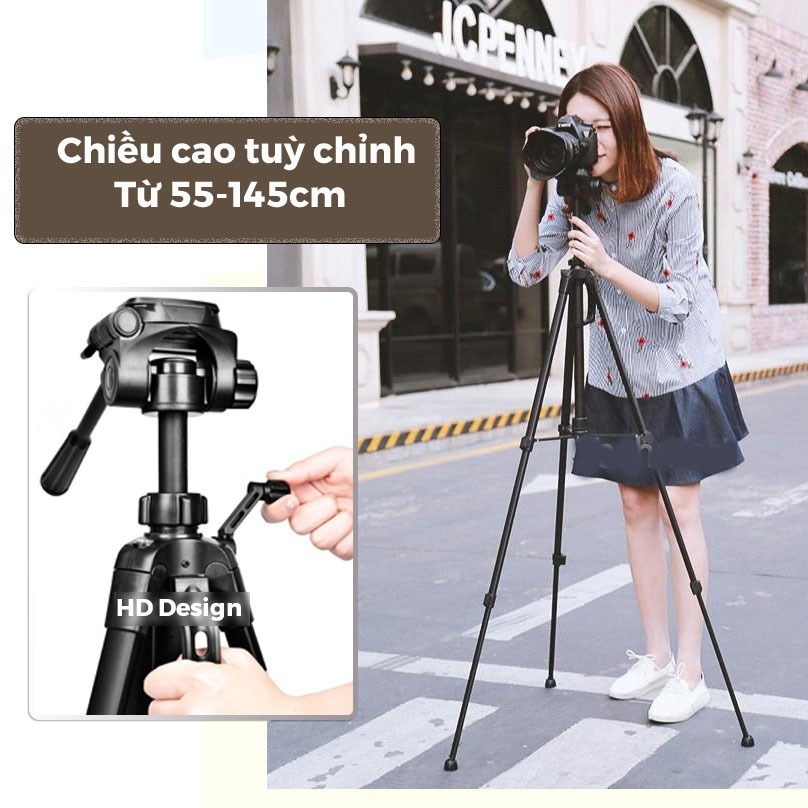 Chân Máy Ảnh, chân máy Tripod 3520,Chân Quay Video Hỗ Trợ Quay 360°-Kích Thước 55-145cm - HD Design