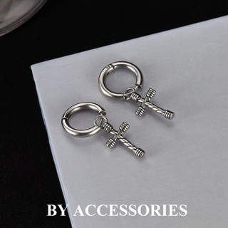 Bông tai nam unisex inox tròn phối charm thánh giá kiểu vặn thừng không gỉ UE2310 BY ACCESSORIES