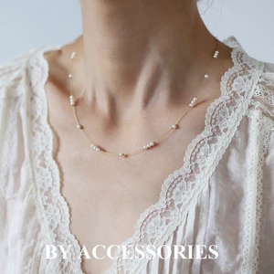 Vòng cổ nữ dây mảnh phối viên ngọc trai nhân tạo nhỏ xinh thanh lịch không gỉ WN2470 BY ACCESSORIES
