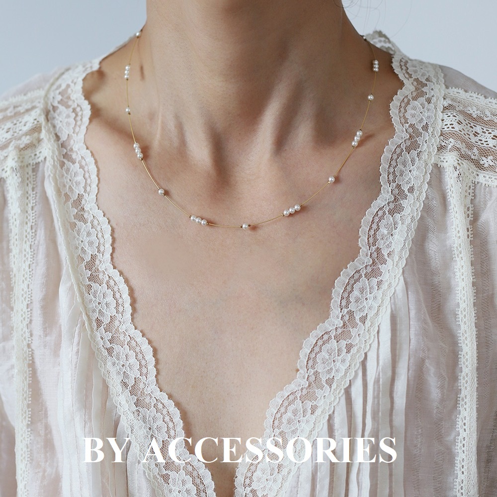 Vòng cổ nữ dây mảnh phối viên ngọc trai nhân tạo nhỏ xinh thanh lịch không gỉ WN2470 BY ACCESSORIES
