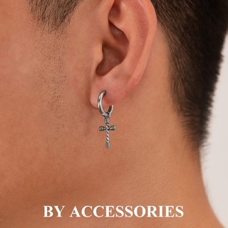Bông tai nam unisex inox tròn phối charm thánh giá kiểu vặn thừng không gỉ UE2310 BY ACCESSORIES