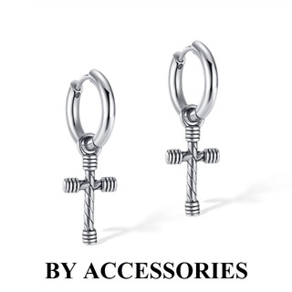 Bông tai nam unisex inox tròn phối charm thánh giá kiểu vặn thừng không gỉ UE2310 BY ACCESSORIES