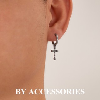 Bông tai nam unisex inox tròn phối charm thánh giá kiểu vặn thừng không gỉ UE2310 BY ACCESSORIES
