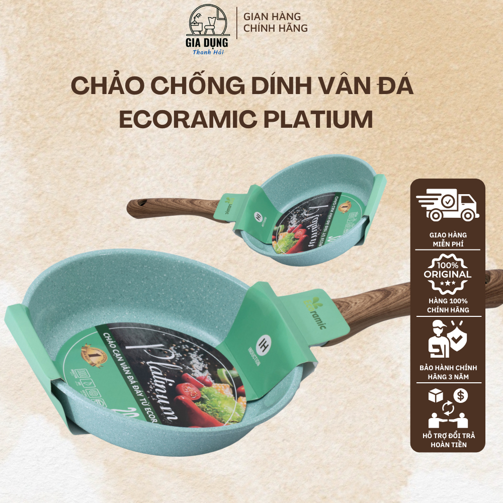 Chảo chống dính nguyên khối vân đá Ecoramic Platinum, c…