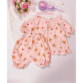 BỘ XÔ MUSLIN BÁNH BÈO DÁNG BABYDOLL CHO BÉ GÁI - BỘ CỘC TAY CHO BÉ - BỘ NGỦ XINH XẮN ĐIỆU ĐÀ