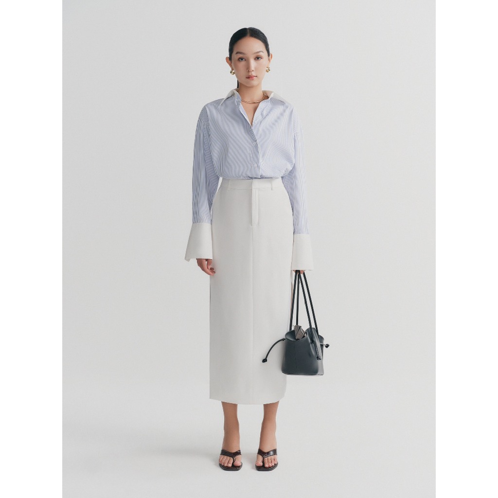Ảnh Chân váy maxi MONO TALK dáng xuông xẻ tà hai bên poplin dày MOF23W-B10004TK 4
