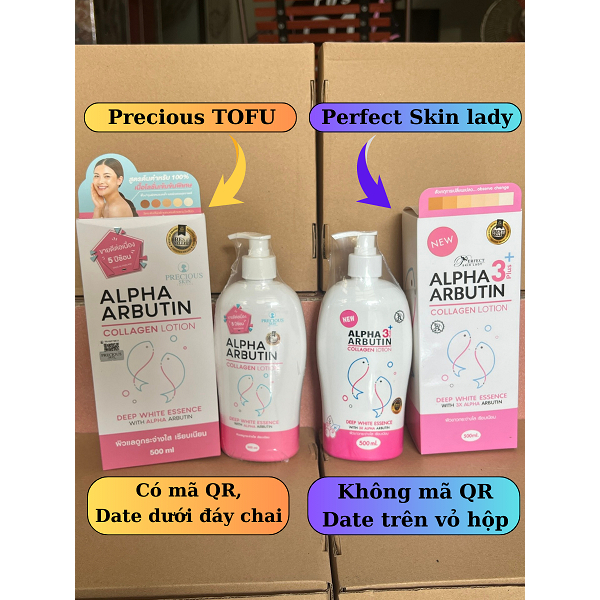 Sữa Dưỡng Thể Trắng Da Alpha Arbutin Collagen Lotion 3+ Plus Thái Lan Dưỡng Trắng Mềm Mại Có Mã QR 500ml