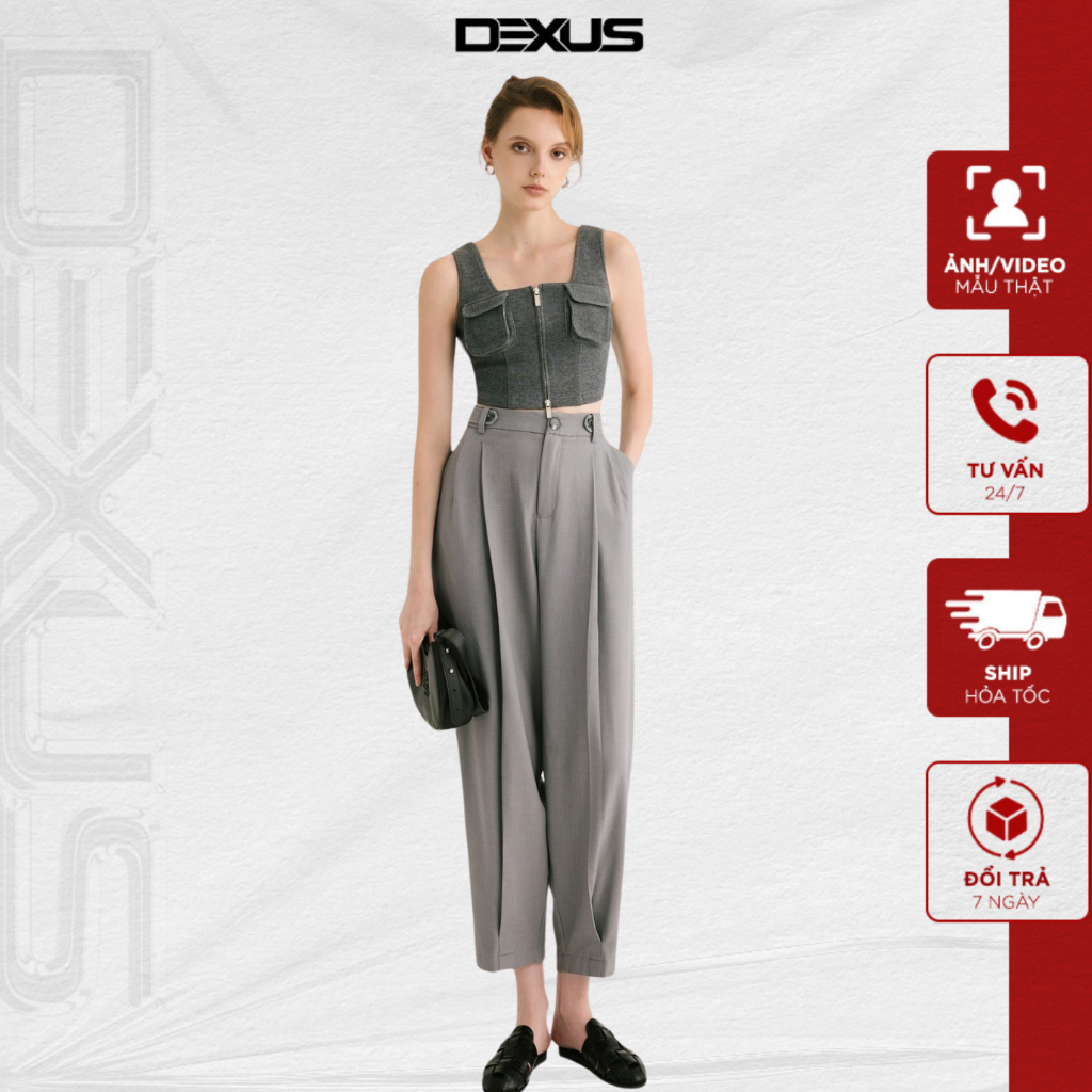 [UP TO 50%] Quần âu baggy nữ trendy 𝐃𝐗 𝐃𝐄𝐗𝐔𝐒 dáng dài màu ghi xám basic ...