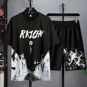 Bộ thể thao nam loang phối màu RKIGFN hình cây cầu mùa hè thun MÈ co giãn 4 chiều phong cách K1