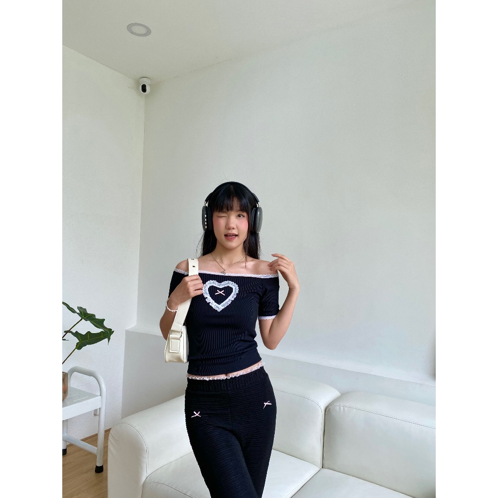 Áo body nữ kiểu Trễ vai đính nơ form ôm body tôn dáng FFCLUB mix