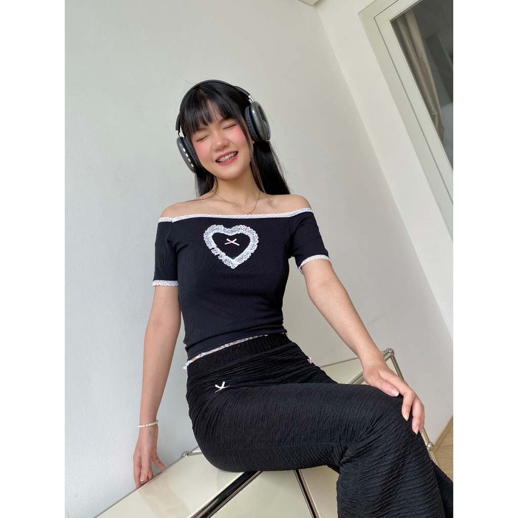 Áo body nữ kiểu Trễ vai đính nơ form ôm body tôn dáng FFCLUB mix