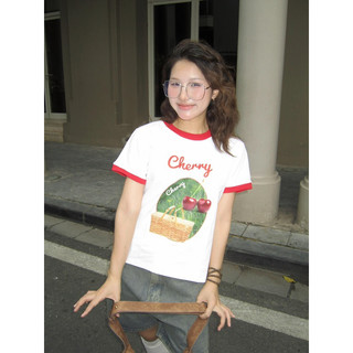 Áo thun nữ baby tee viền đỏ “Cherry” 100% cotton 2 chiều | Kraken drk | Freeship