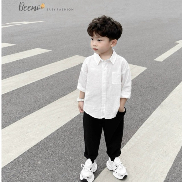 Áo sơ mi dài tay Beemo chất liệu đũi thoáng mát, Áo sơ mi dài tay cổ đức kiểu dáng Basic dễ phối đồ.