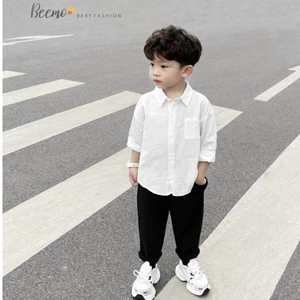 Áo sơ mi dài tay Beemo chất liệu đũi thoáng mát, Áo sơ mi dài tay cổ đức kiểu dáng Basic dễ phối đồ.