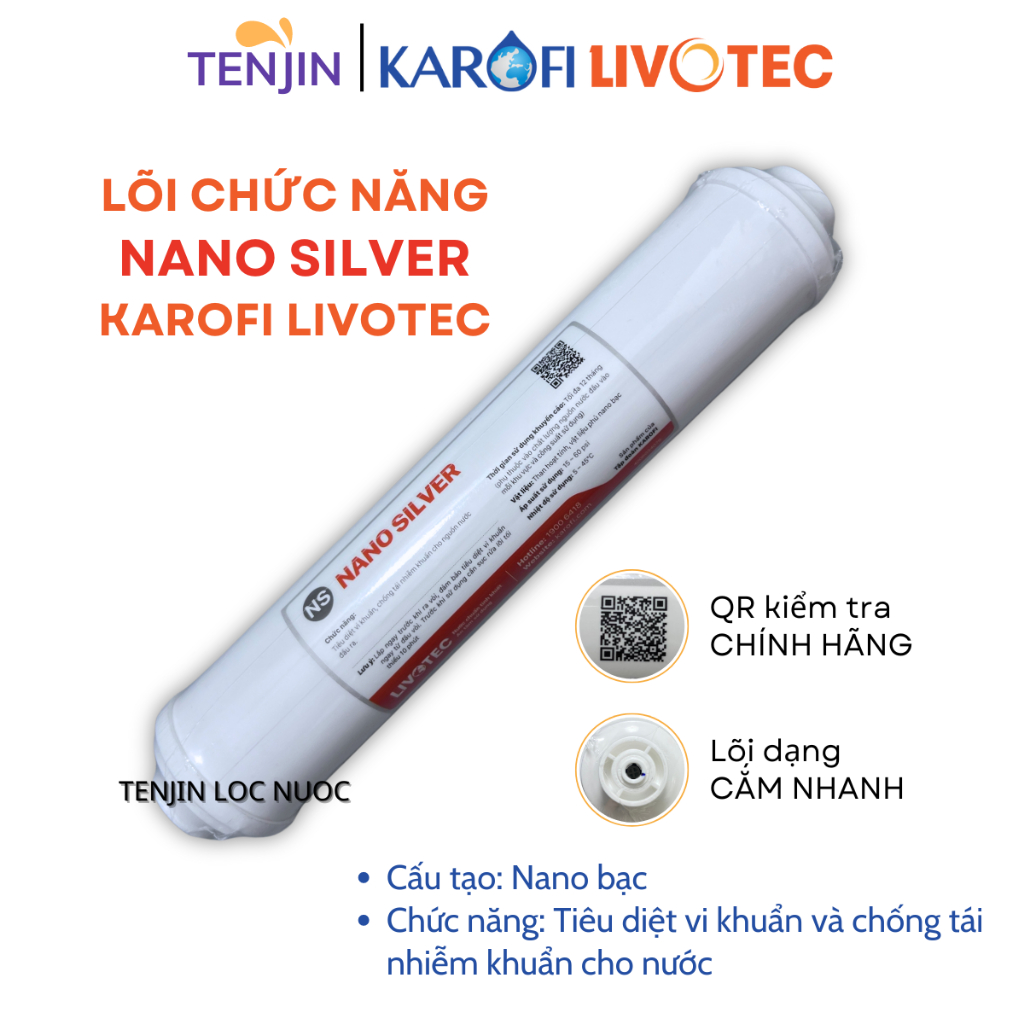 Lõi Chức Năng Nano Silver Karofi Livotec Cấu Tạo Nano Bạc Giúp Tiêu Diệt Vi Khuẩn, Chống Tái Nhiễm Khuẩn Cho Nước