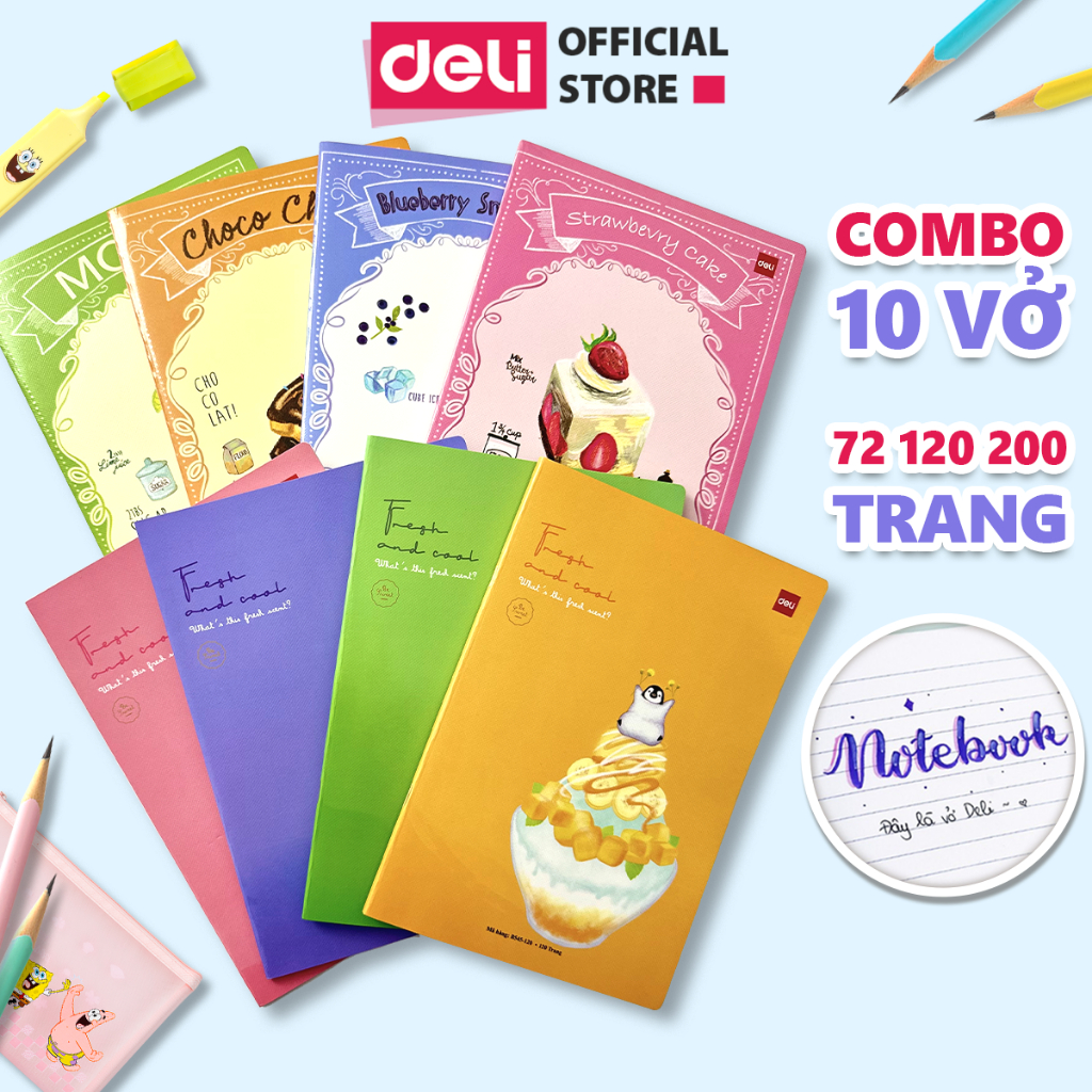 [COMBO 10] Vở Kẻ Ngang Deli Tập Vở Học Sinh 72/120/200tr Cấp 2 3 Đại Học Làm Quà Tặng Đồ Dùng Học Tập