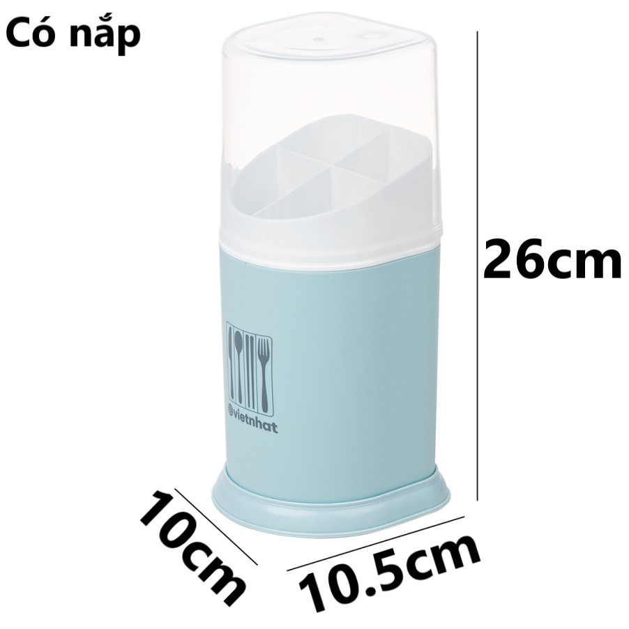 Ống đựng đũa nhựa VIỆT NHẬT 2719+76 - Nắp trong, khe cắm dao, kéo, muỗng - Để bàn quán ăn AMIZIN