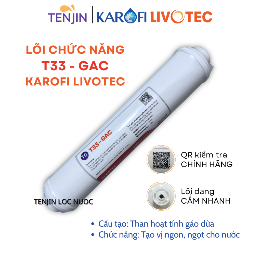 Combo 3 Lõi Chức Năng Karofi Livotec Gồm T33-GAC + Mineral + Nano Silver Giúp Tạo Vị, Bổ Sung Khoáng Chất, Diệt Khuẩn