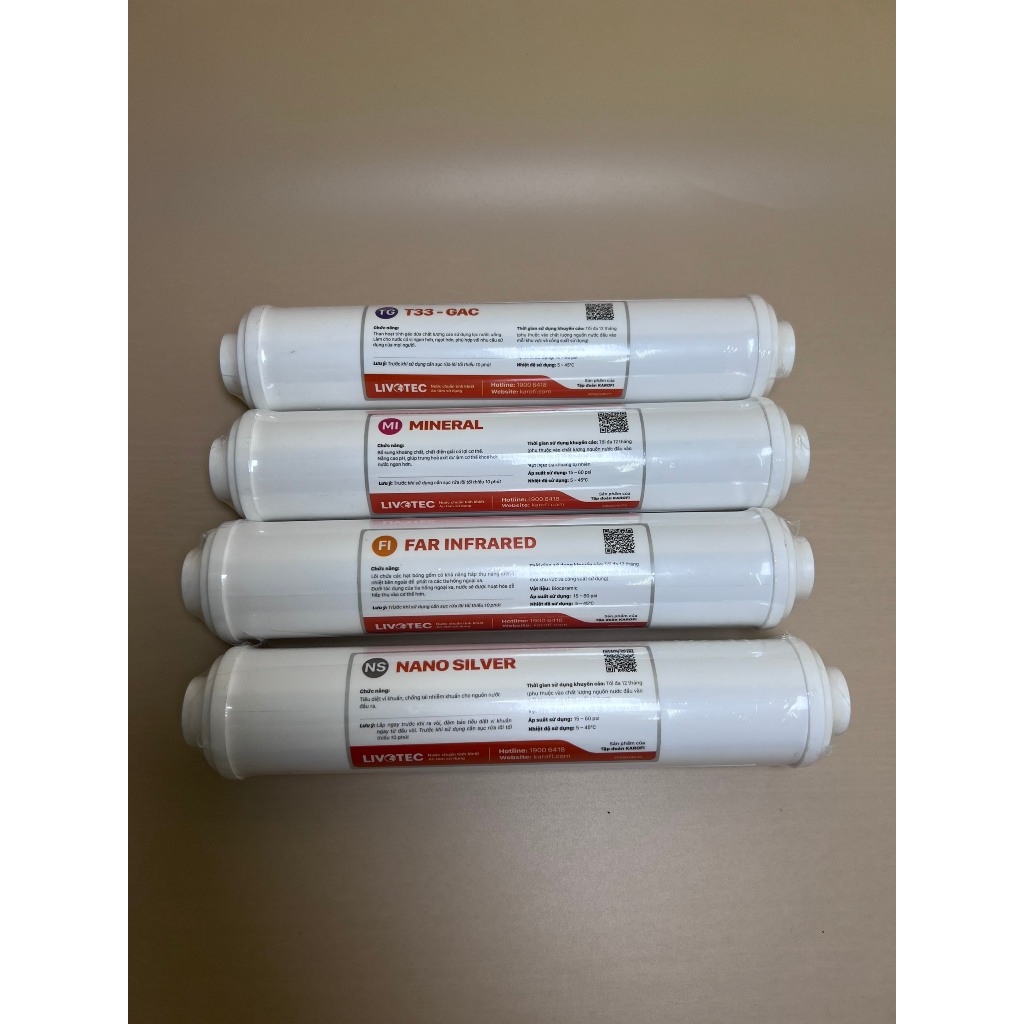 Combo 4 Lõi Chức Năng Karofi Livotec Gồm T33-GAC, Khoáng Đá, Hồng Ngoại và Nano Silver