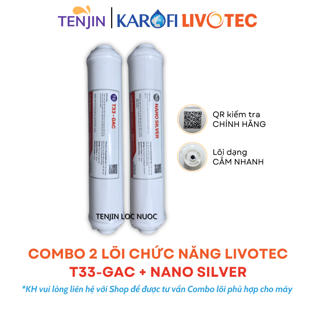 Combo 2 Lõi Chức Năng Karofi Livotec Gồm T33-GAC và Nano Silver Giúp Tạo Vị, Chống Tái Nhiễm Khuẩn Cho Nước