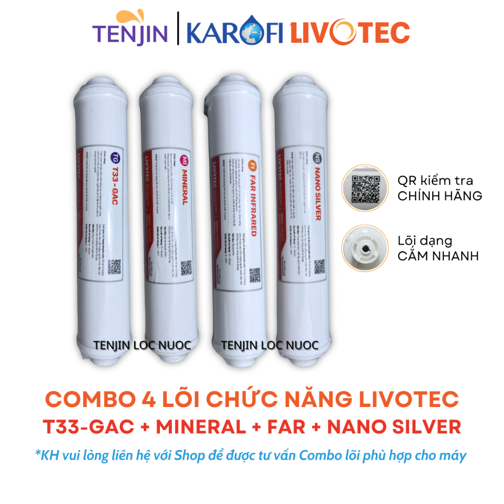 Combo 4 Lõi Chức Năng Karofi Livotec Gồm T33-GAC, Khoáng Đá, Hồng Ngoại và Nano Silver