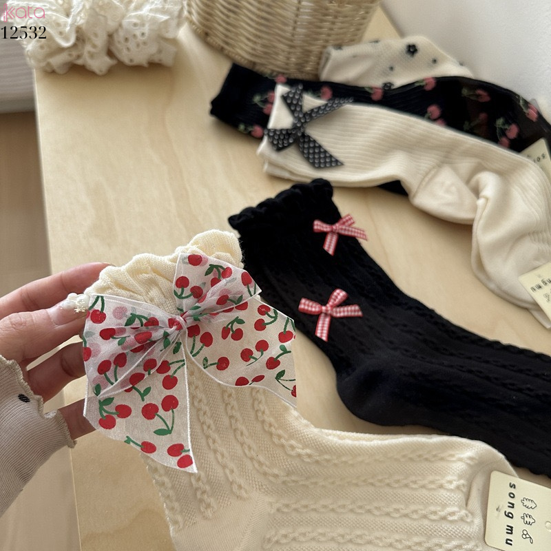 Tất nơ vải Hàn 100% cotton,tất bắp chân JK mùa hè thoáng khí 12532