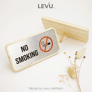 Bảng no smoking để bàn mặt nhôm in uv khung gỗ decor cao cấp 10x20cm