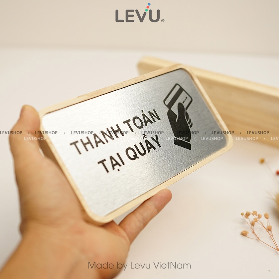 Bảng chỉ dẫn thanh toán tại quầy để bàn 10x20cm decor khung gỗ nền nhôm alu