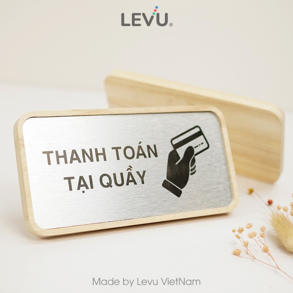 Bảng chỉ dẫn thanh toán tại quầy để bàn 10x20cm decor khung gỗ nền nhôm alu