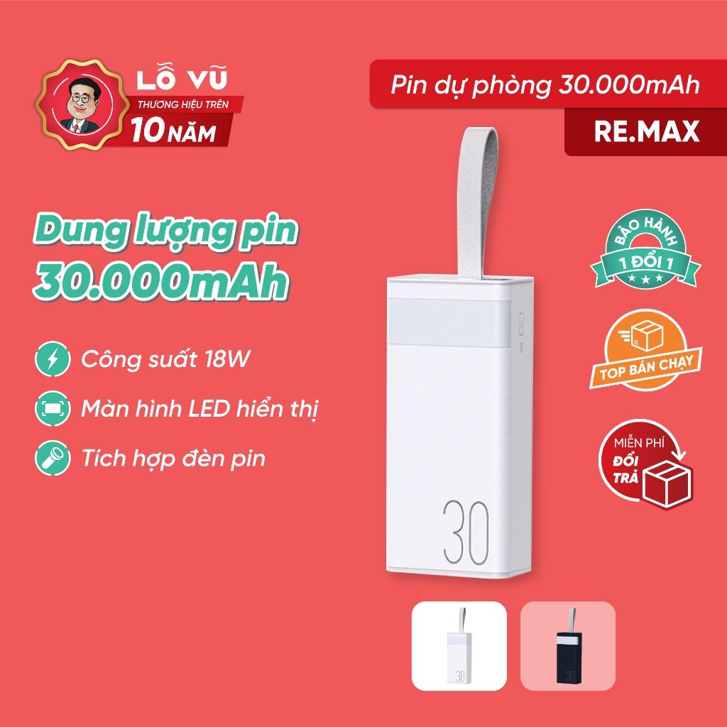 Pin dự phòng Re.max RPP-320 Dung Lượng 30.000mAh, Sạc nhanh, Tích hợp ...