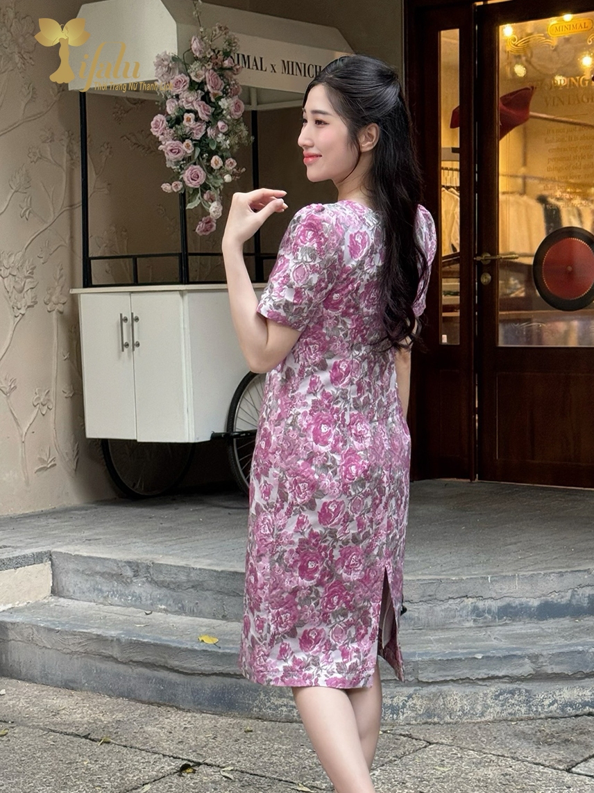 Ảnh Đầm dự tiệc gấm taffeta hoa 3D trẻ trung sang trọng ZOL by TIFALU màu tím hồng - ZOL215PINK 4