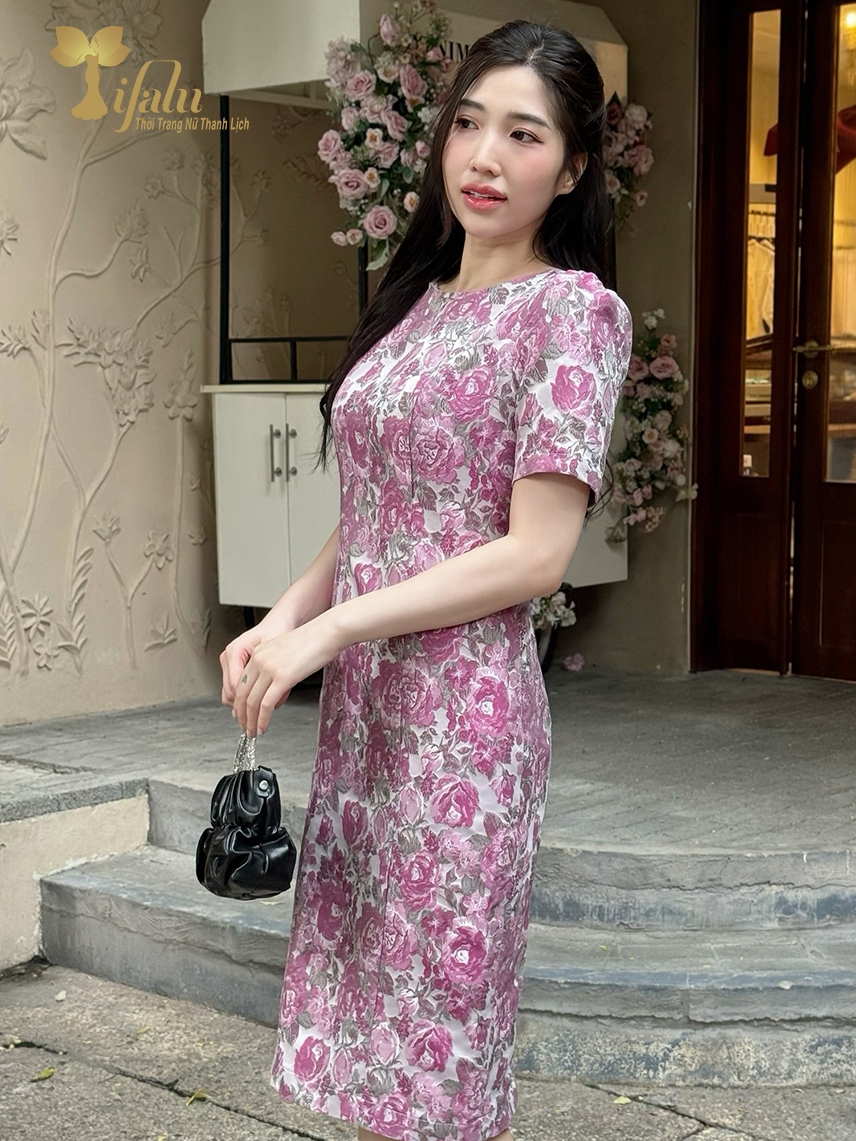 Ảnh Đầm dự tiệc gấm taffeta hoa 3D trẻ trung sang trọng ZOL by TIFALU màu tím hồng - ZOL215PINK 3