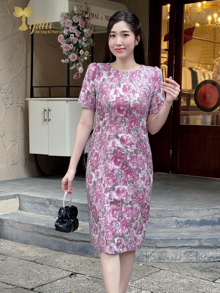 Ảnh Đầm dự tiệc gấm taffeta hoa 3D trẻ trung sang trọng ZOL by TIFALU màu tím hồng - ZOL215PINK 1