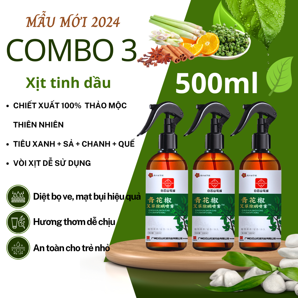 combo 3 Bình Xịt thảo dược Diệt Bọ Rệ Rận Ve Mạt Bụi Chai 500Ml tinh ...