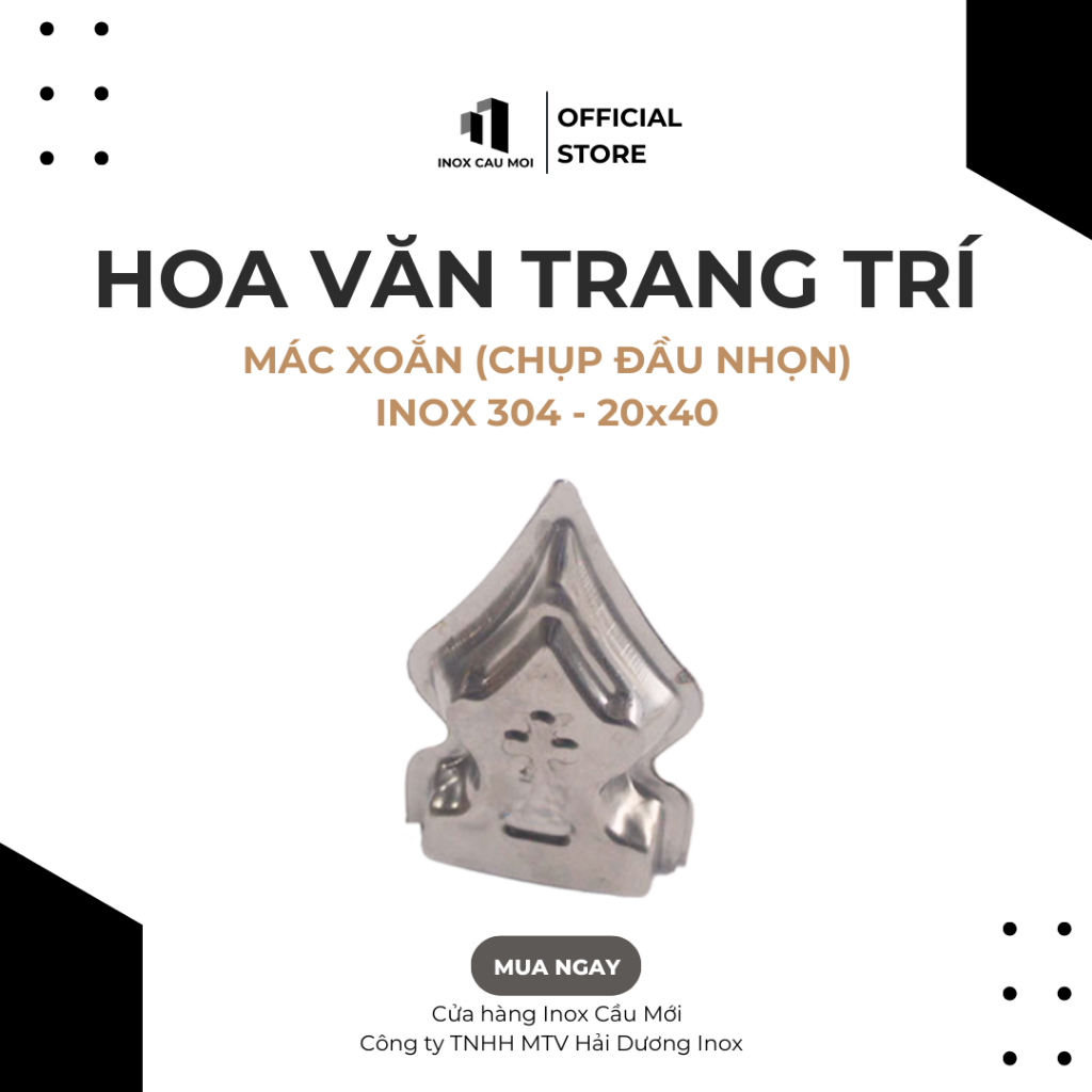 COMBO 10 - Mác xoắn chụp hàng rào INOX 304, nắp chụp bịt đầu sắt hộp 20x40