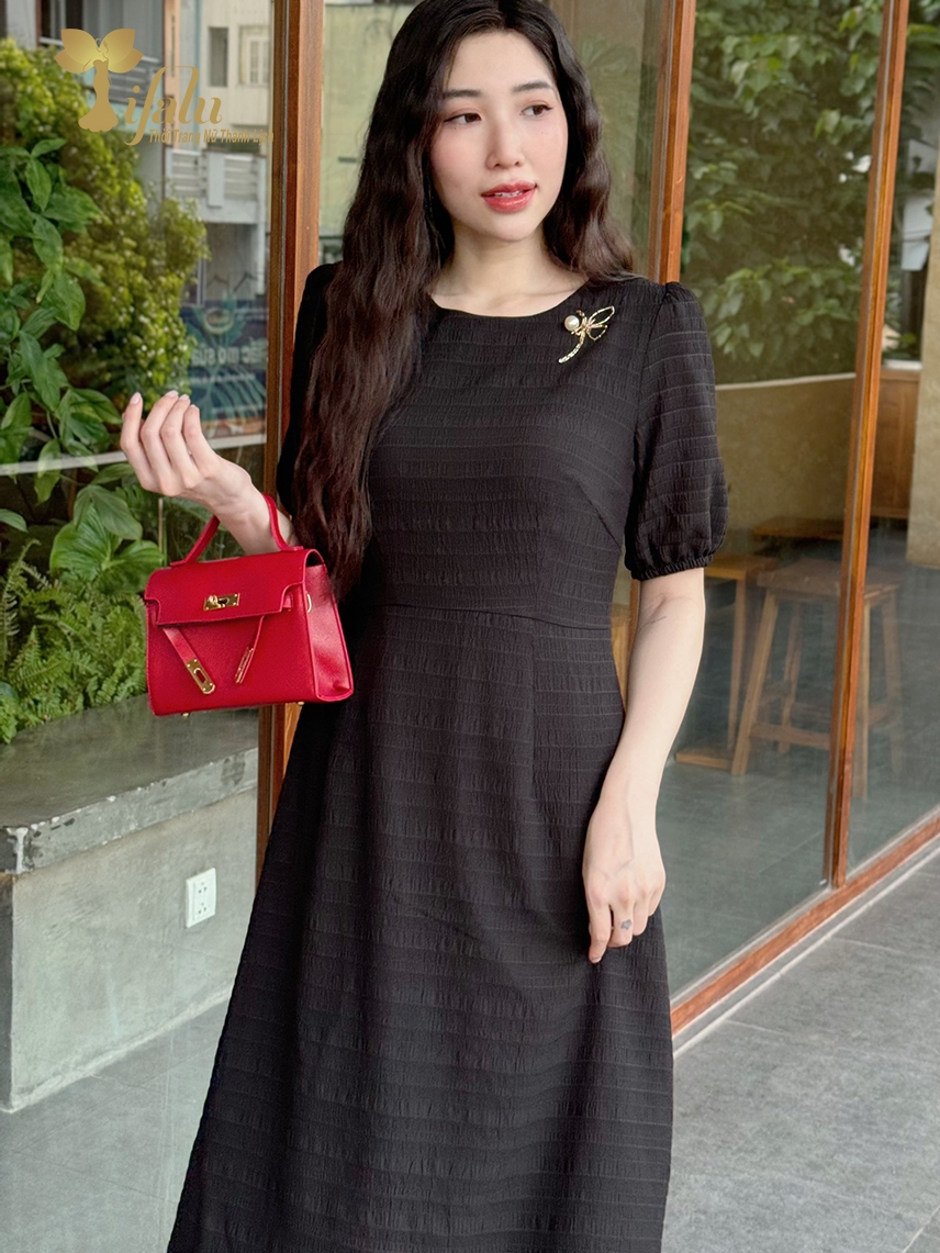 Ảnh Váy nữ đầm công sở Zol by TIFALU dáng xòe trẻ trung chất tằm Nhật nhẹ mát - ZOL409BLK 3