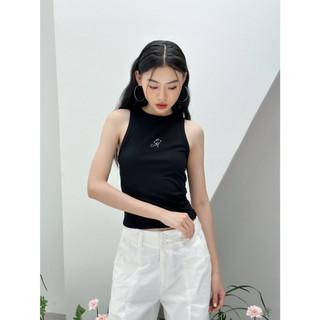 Áo ba lỗ nữ EAGER dáng dài thêu logo chất thun gân co giãn