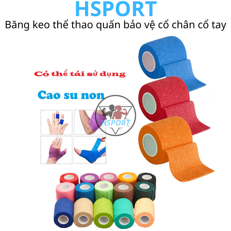 Combo 10 Băng keo thể thao Hsport Băng quấn bảo vệ cổ chân đá bóng tự dính cuốn bó gối dán cổ tay ngón tay