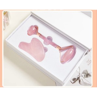 Bộ Đá Guasha Massage Mặt Giảm Nếp Nhăn + Cây Lăn Massage Nâng Cơ Bằng Đá Tự Nhiên- Bộ Đá Guasha Thư Giãn Giảm Mệt Mỏi