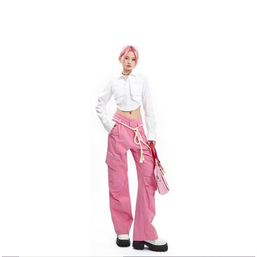 Áo sơ mi croptop nữ Sicily cổ bẻ vạt tôm hai túi ngực Blouse Top SM2T05
