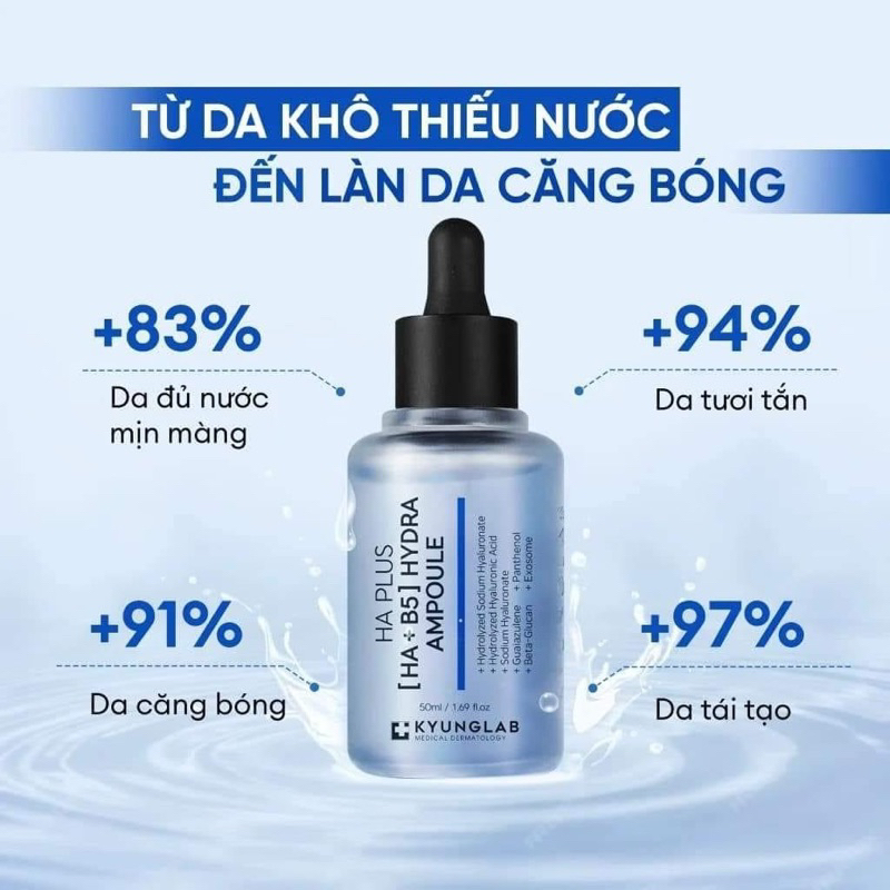 Serum HA B5 KyungLab 50ml hạn 2028 cấp ẩm phục hồi da dưỡng ẩm da [HA+B5] HYDRA AMPOULE 50ml cấp nước dịu da IS437