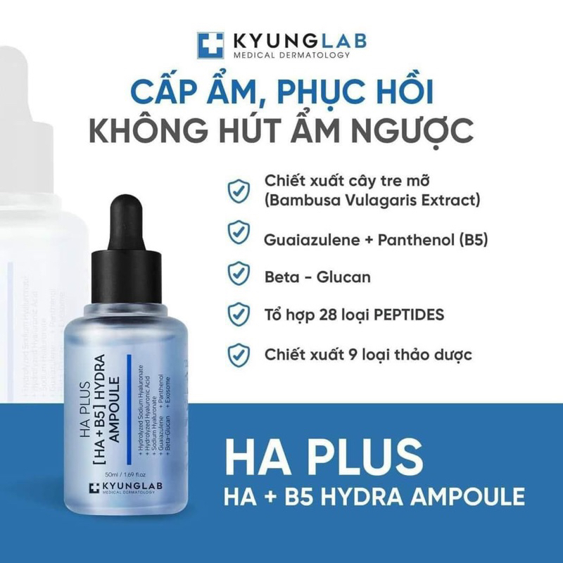 Serum HA B5 KyungLab 50ml hạn 2028 cấp ẩm phục hồi da dưỡng ẩm da [HA+B5] HYDRA AMPOULE 50ml cấp nước dịu da IS437