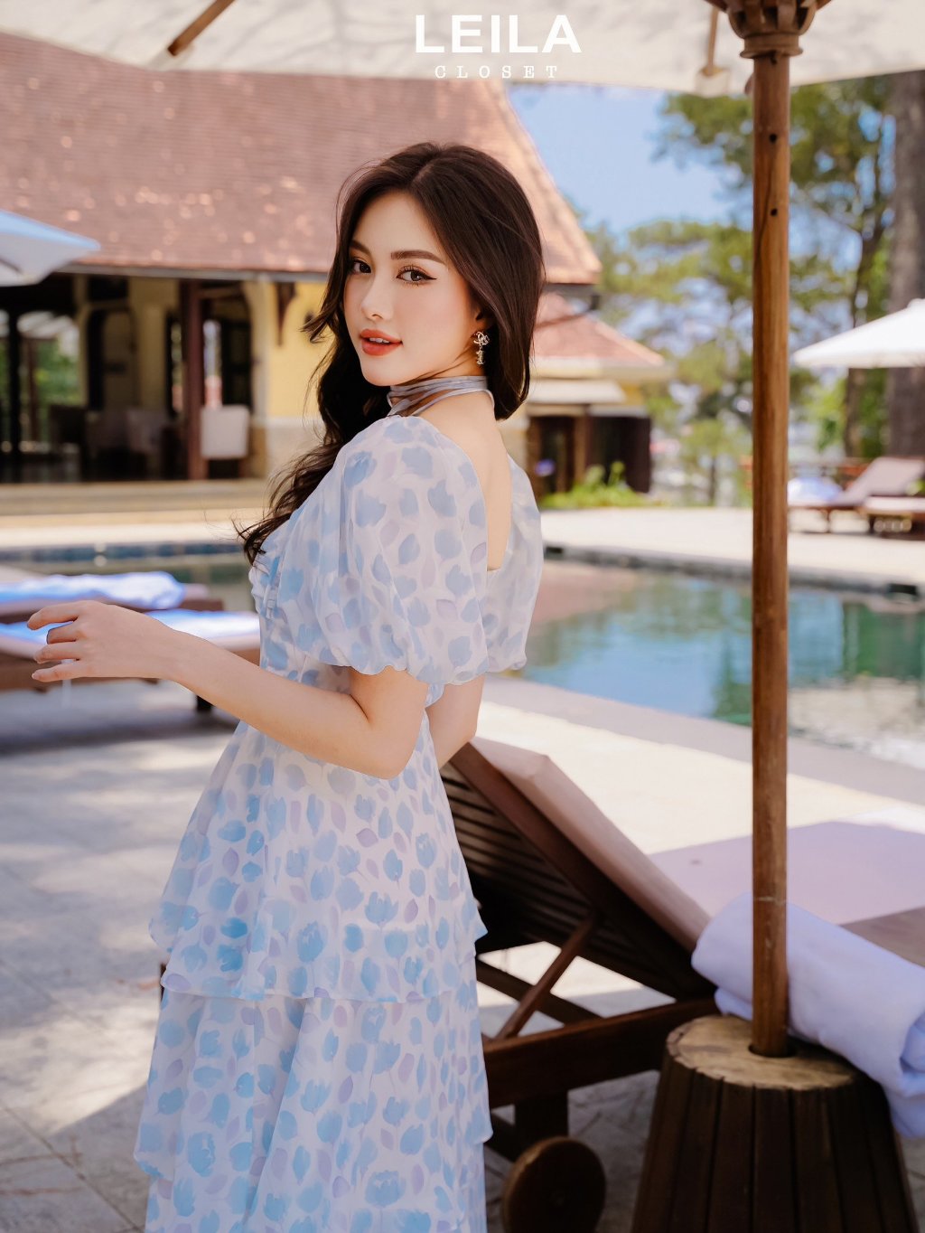 Ảnh LEILA CLOSET | Đầm maxi thiết kế Orina xanh 3 tầng thắt nơ 2