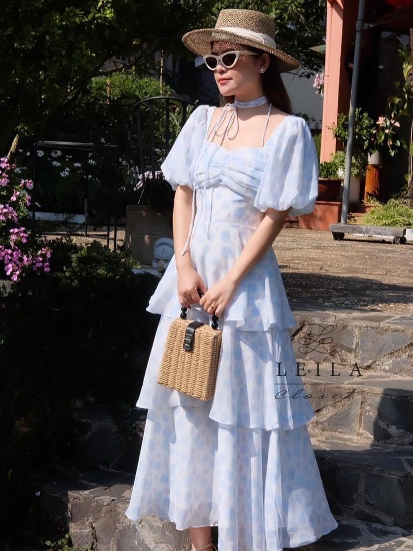 Ảnh LEILA CLOSET | Đầm maxi thiết kế Orina xanh 3 tầng thắt nơ 1