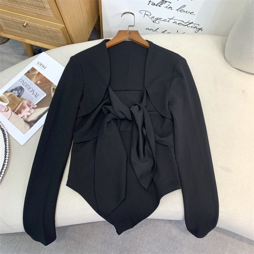 Áo bodysuit nữ tay dài Sicily áo liền quần tay dài cổ vuông nơ ngực Style Sexy B011